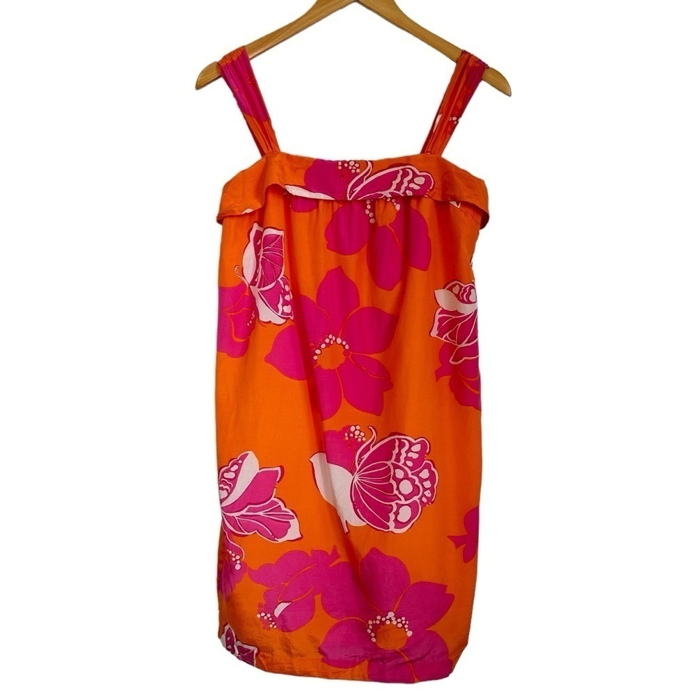 Lilly Pulitzer Womens Floral Sleeveless Silk Blend Dress Bow Detail Size 4 Pink